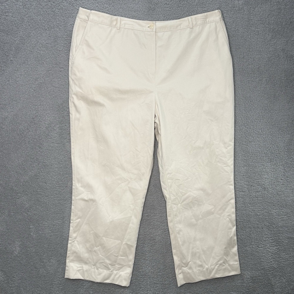 LL Bean Womens 20W White Classic Fit‎ Straight Leg Comfort Waist Pants 278632